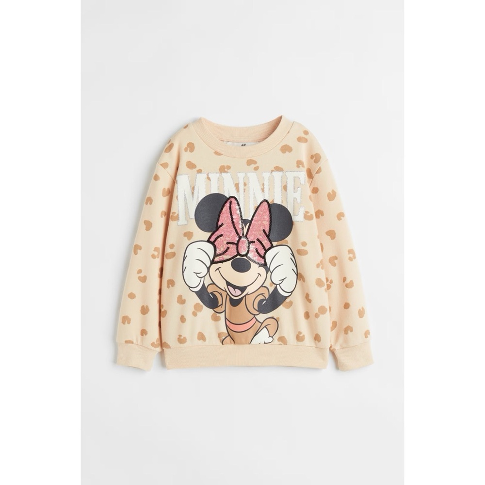 H&M Girls Minnie Mouse Light Beige Sweatshirt, size 8/10